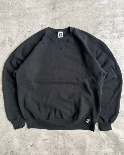 1990S RUSSELL FADED BLACK BLANK CREWNECK SWEATSHIRT (S-L)