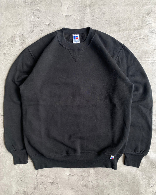 1990S RUSSELL BLACK BLANK CREWNECK SWEATSHIRT (S/M)