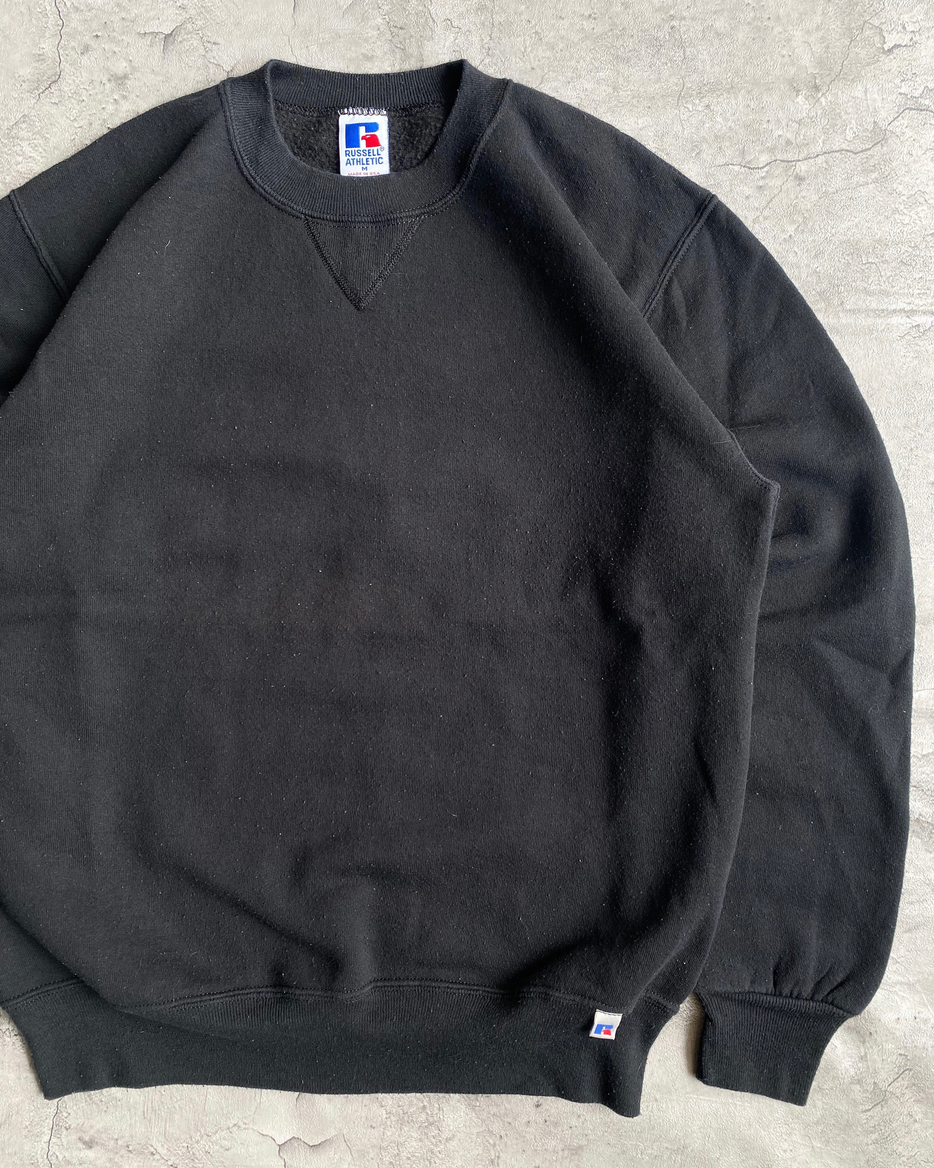 1990S RUSSELL BLACK BLANK CREWNECK SWEATSHIRT (S/M)