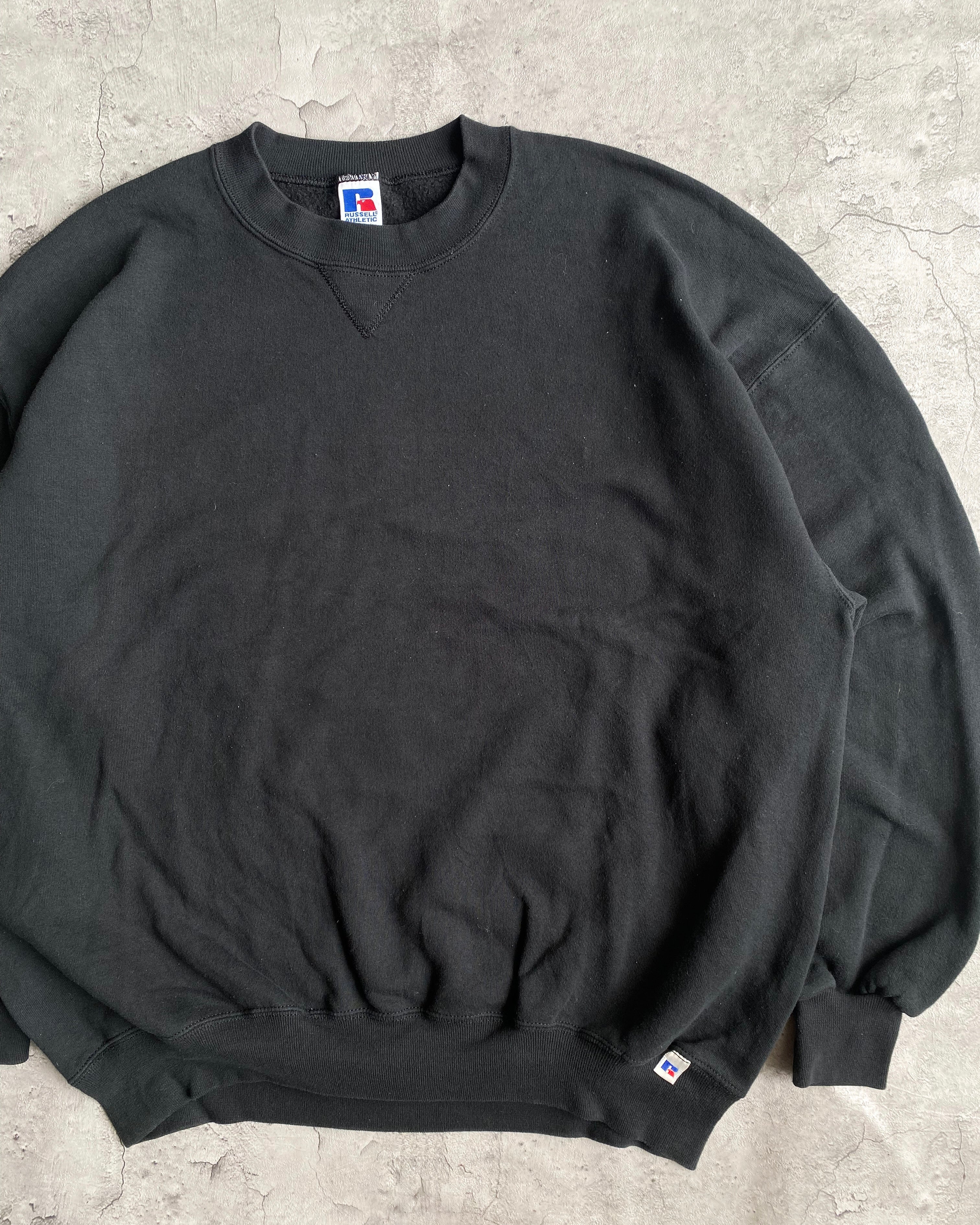 1990S RUSSELL BLACK BLANK CREWNECK SWEATSHIRT (L-XXL)