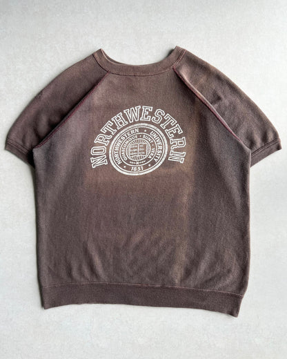 1960S SUN FADED 'NORTH WESTERN UNIVERSITY' SHORT SLEEVES RAGLAN SWEATSHIRT (L)