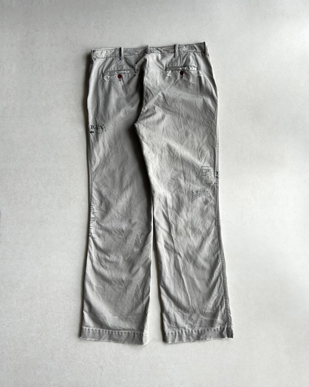 1990S BEIGE RALPH LAUREN REPAIRED TROUSERS (36X34)