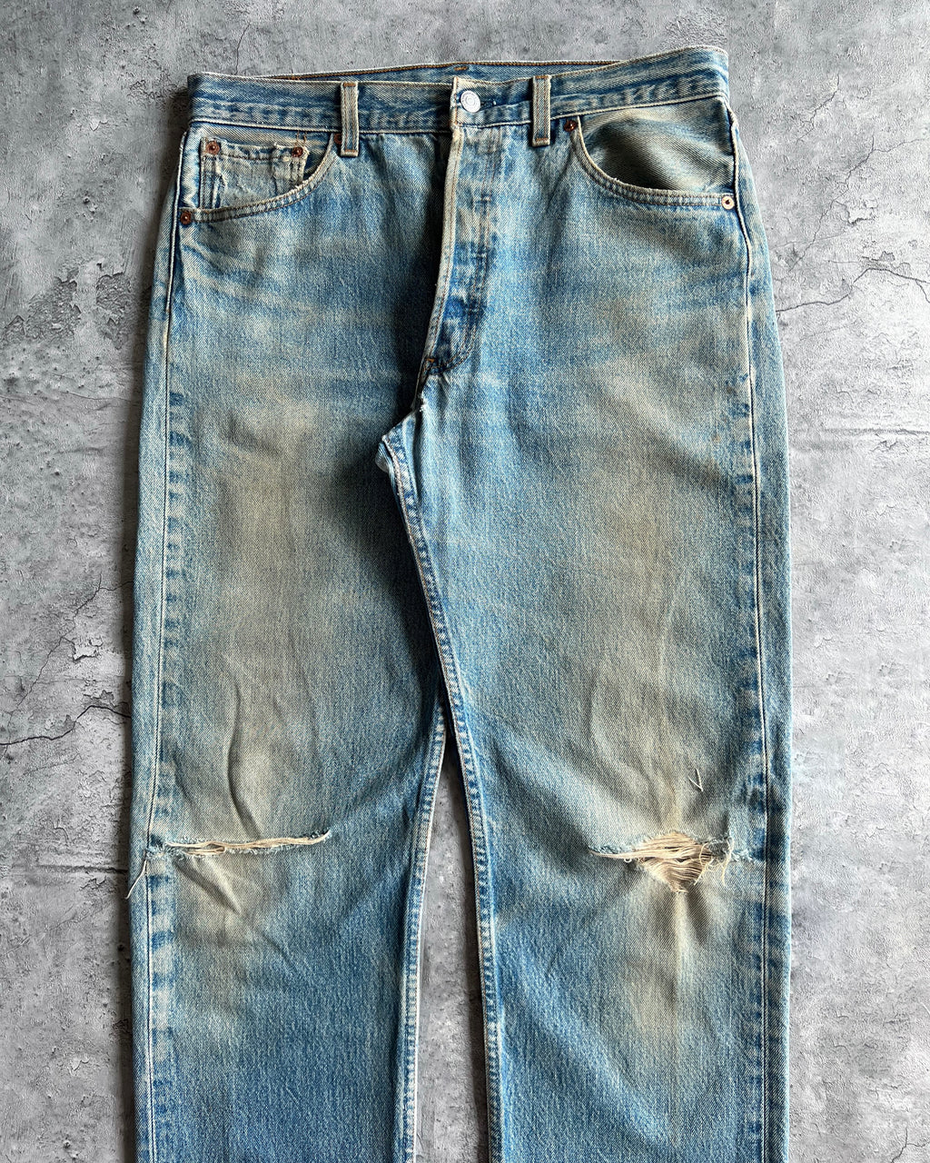 1990S FADED WASHED LEVI'S 501 DISTRESSED JEANS (34X34)