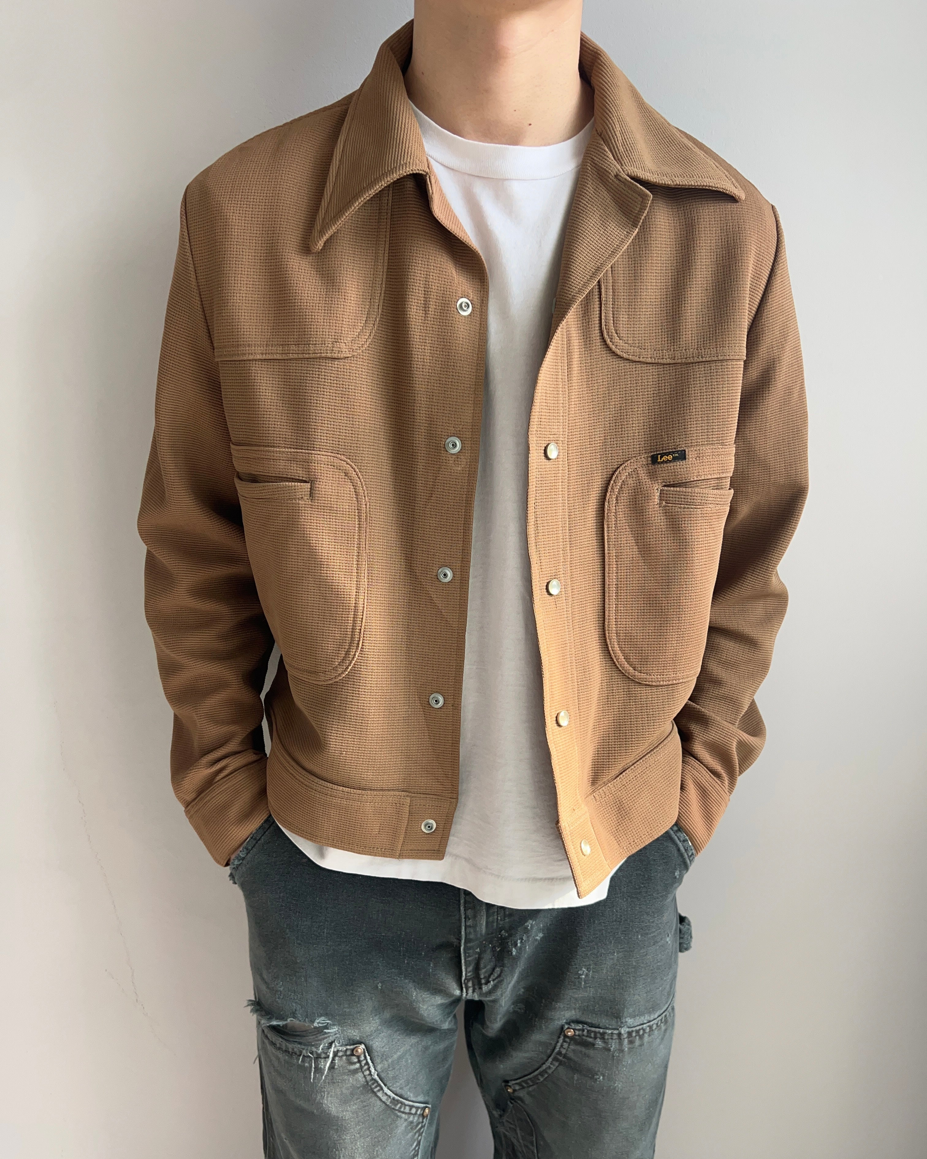 1970S BROWN LEE POINTED COLLAR WORK JACKET (L)