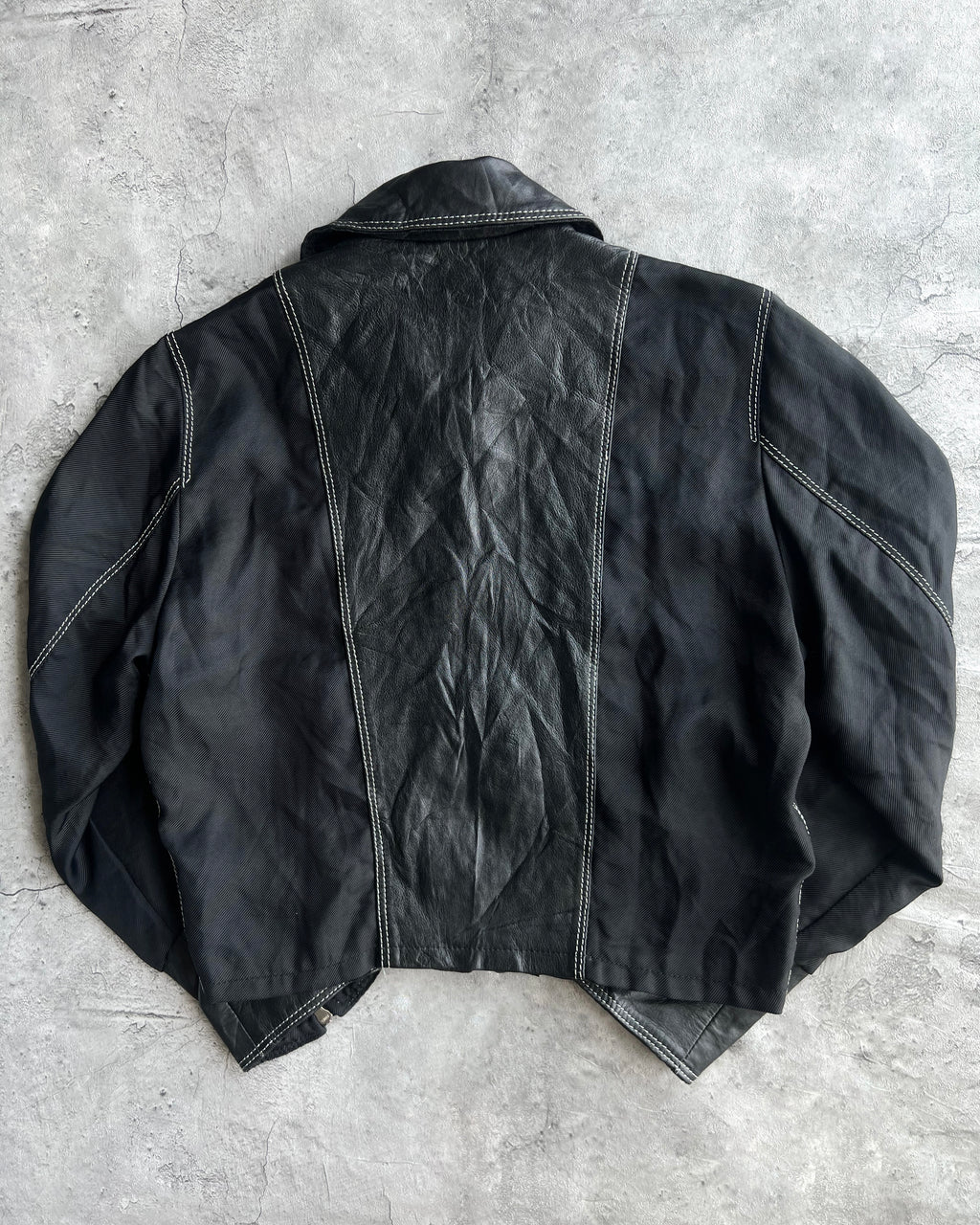 1990S ARTICO LEATHER MULTI-PANEL ZIP-UP CROPPED JACKET (M)