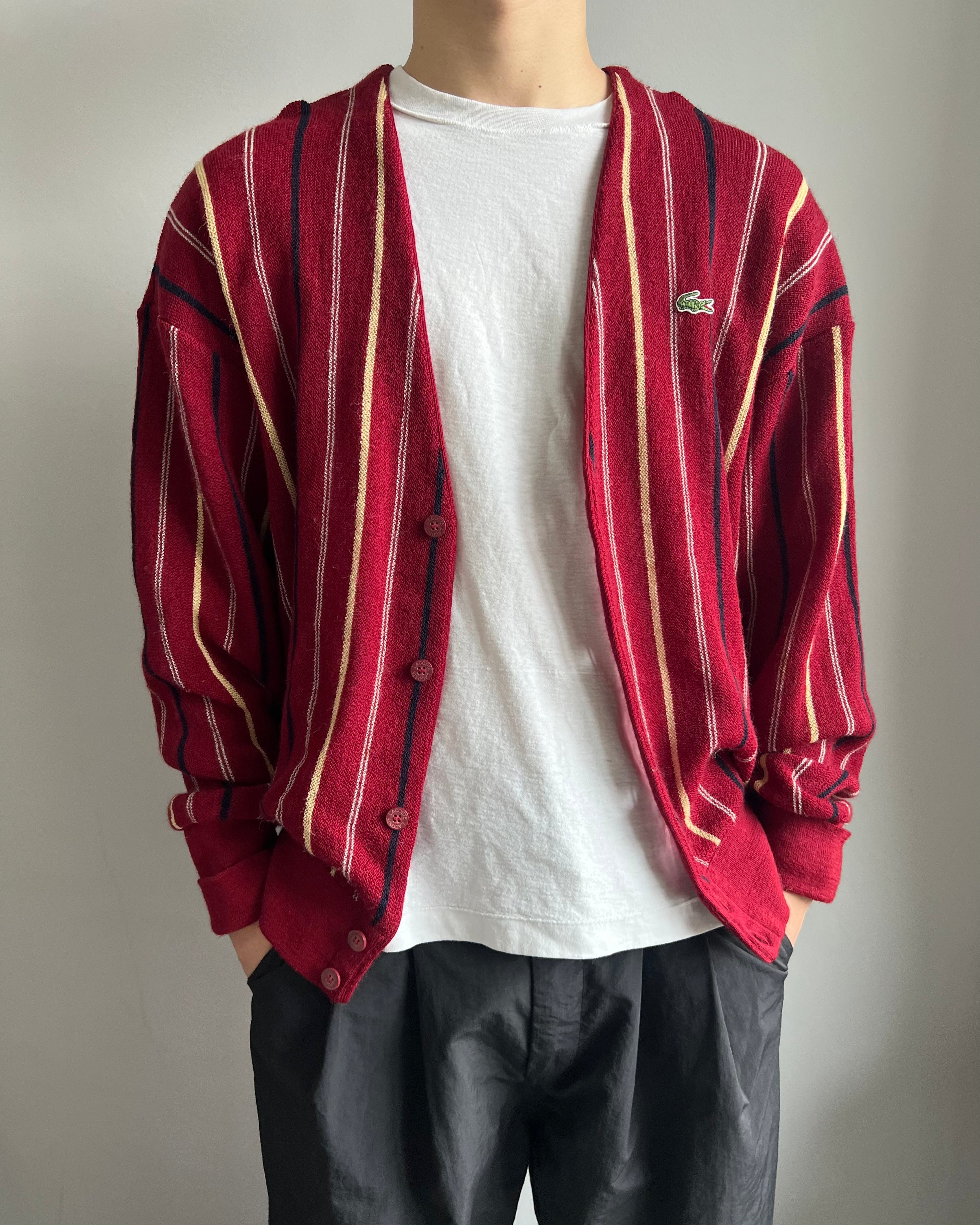 2000S STRIPES LACOSTE WOOL CARDIGAN (L)