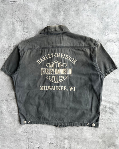 2000S FADED BLACK HARLEY DAVIDSON ZIP-UP WORK SHIRT (L)