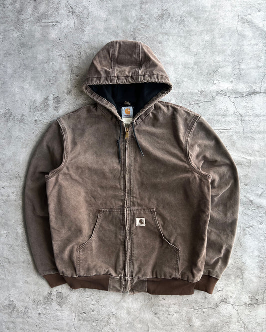 1990S FADED BROWN CARHARTT HOODED WORK JACKET (M)