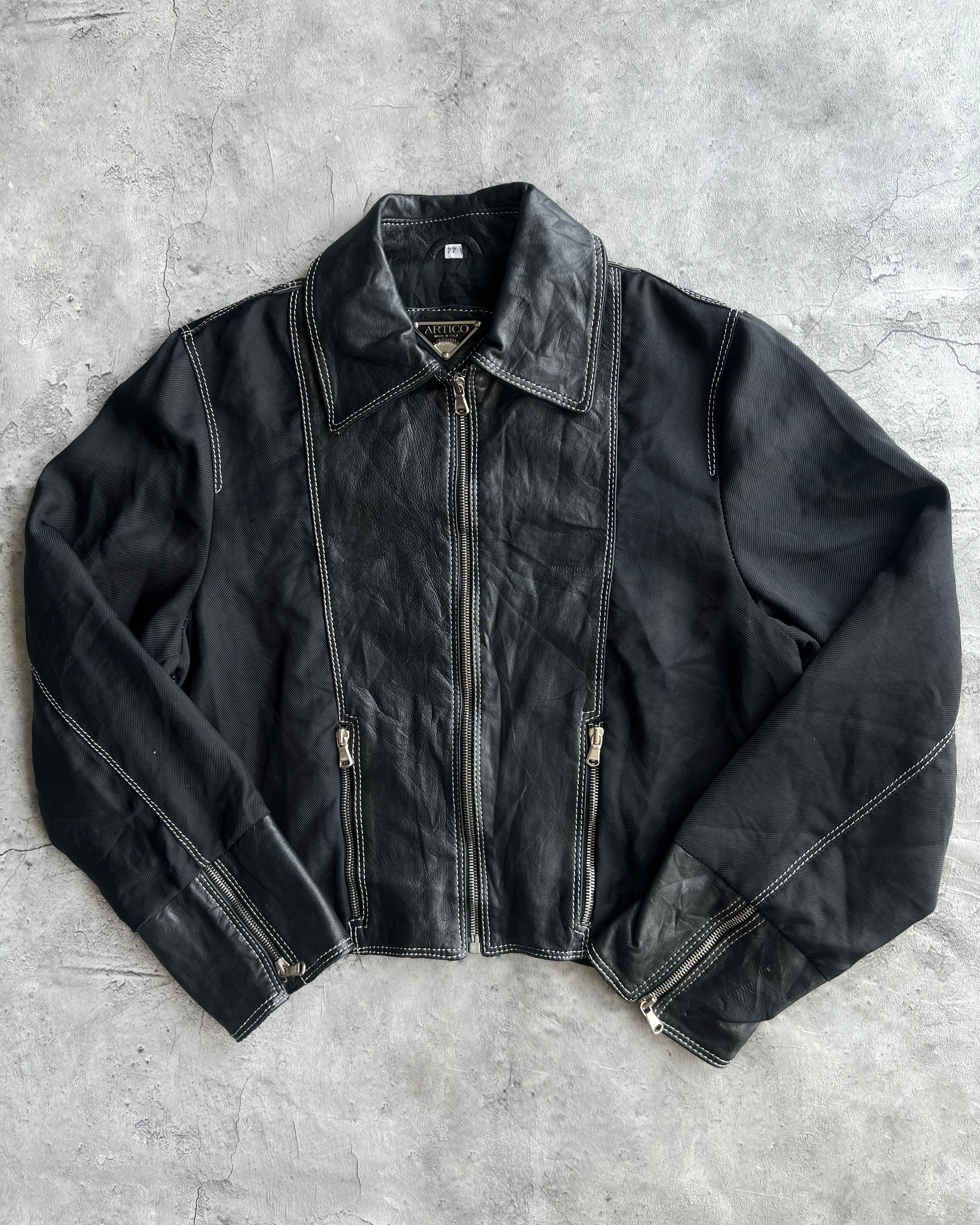 1990S ARTICO LEATHER MULTI-PANEL ZIP-UP CROPPED JACKET (M)
