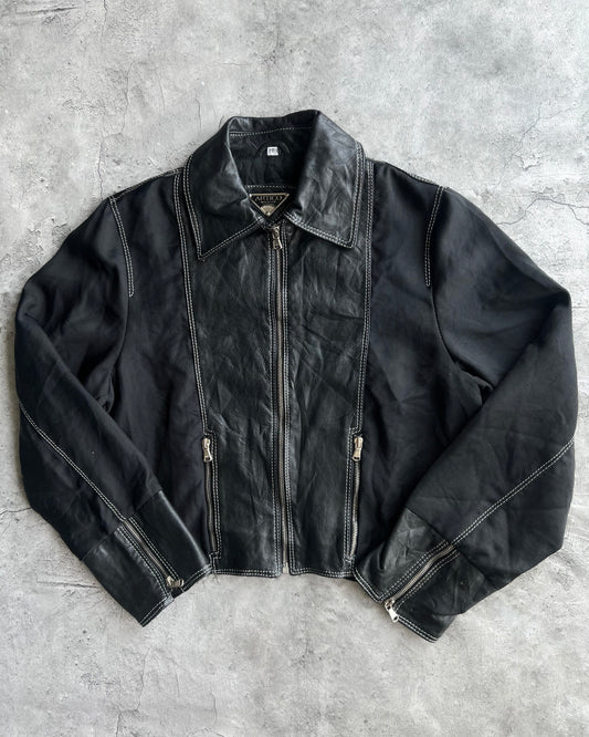 1990S ARTICO LEATHER MULTI-PANEL ZIP-UP CROPPED JACKET (M)