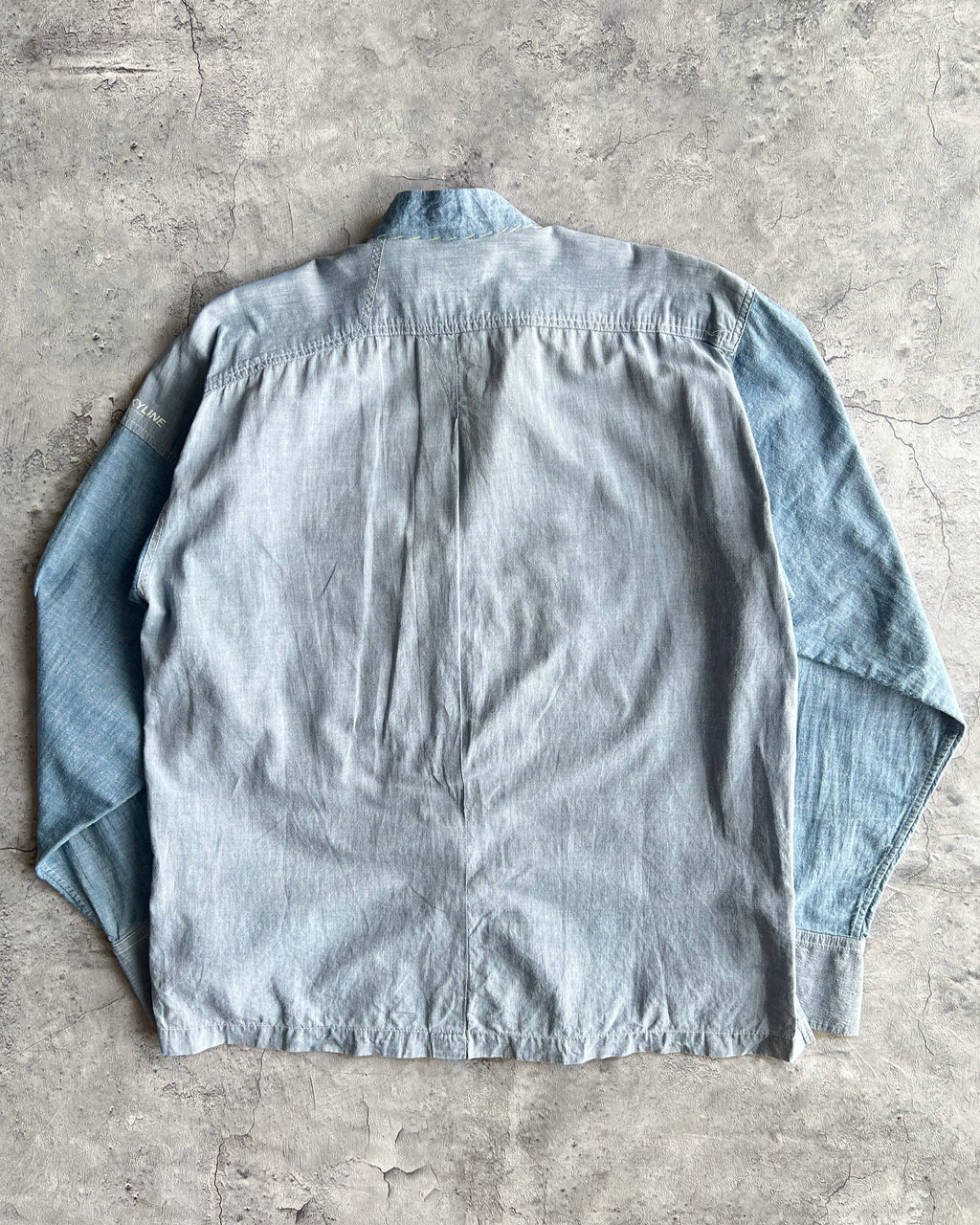 1980S ISSEY MIYAKE SKYLINE TWO-TONE STAND COLLAR SHIRT (M)