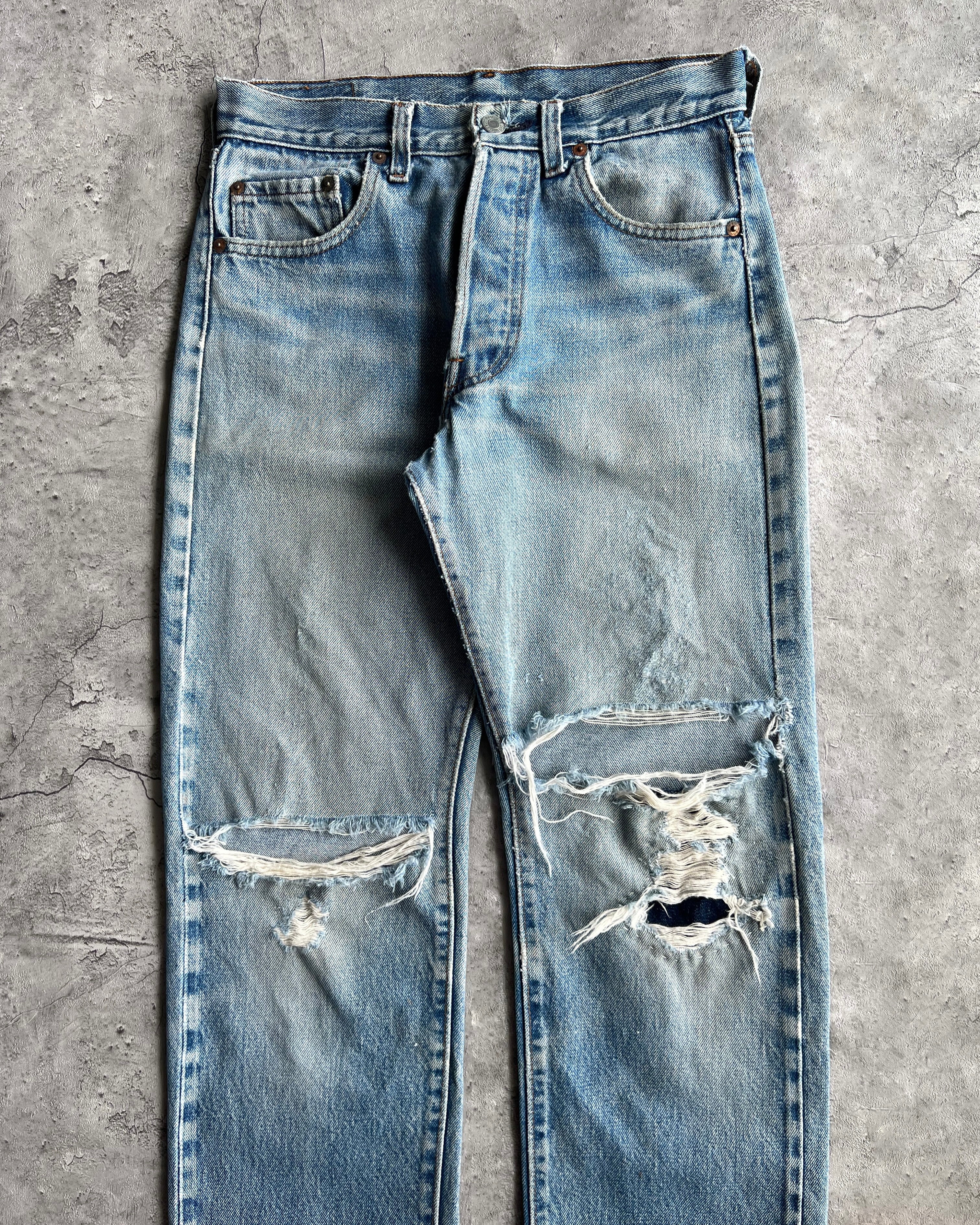 1980S FADED WASHED LEVI'S 501 REDLINE SELEVEDGE DISTRESSED JEANS (29X31)