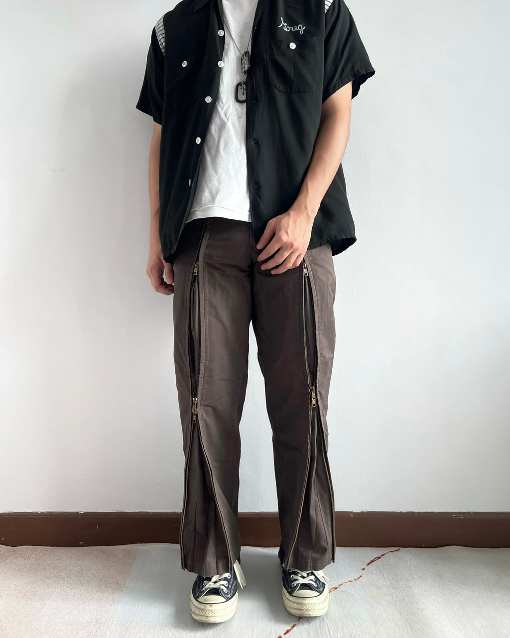 1980S BROWN ISSEY MIYAKE DUAL ZIPPER PARACHUTE TROUSERS (29-31)