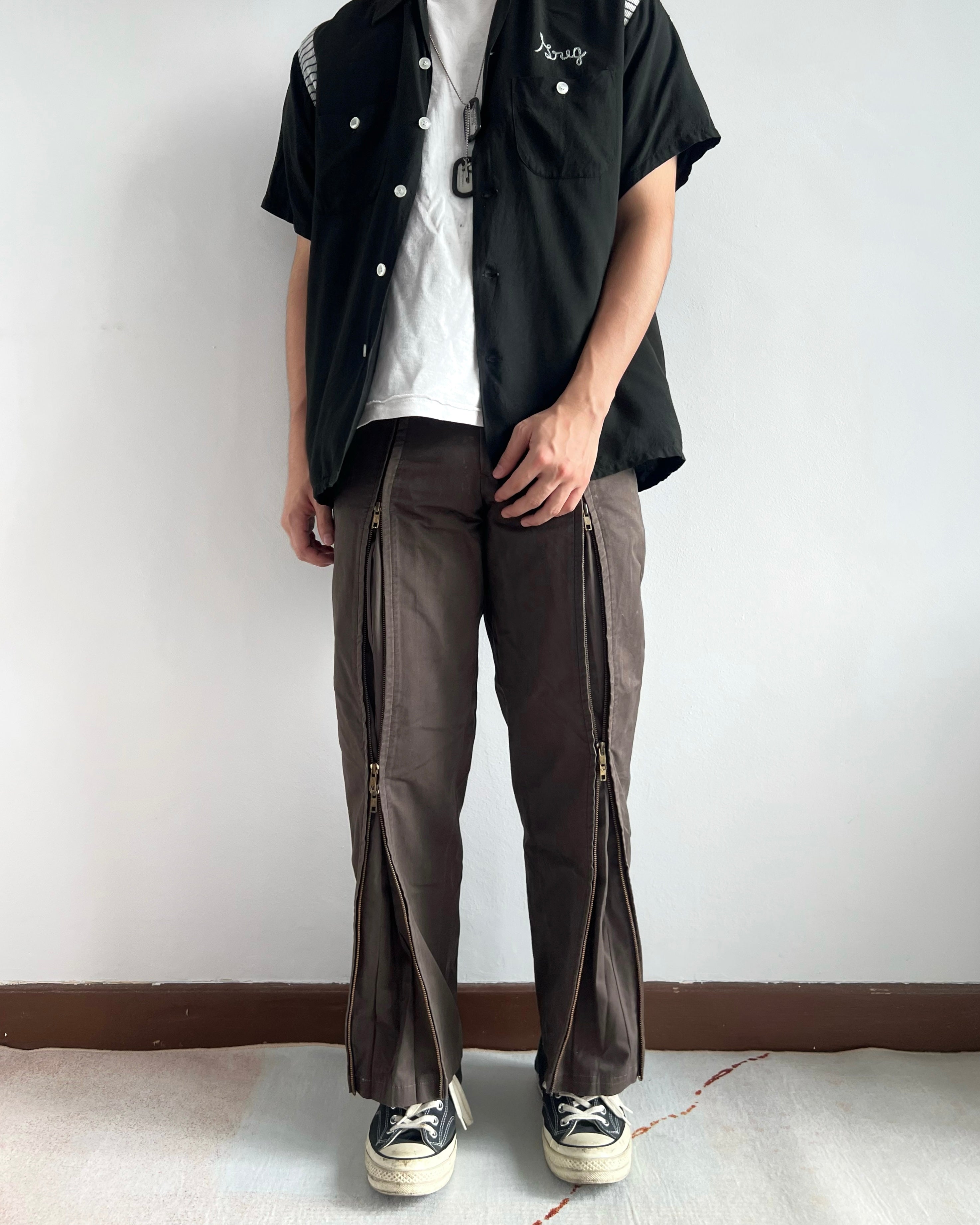 1980S BROWN ISSEY MIYAKE DUAL ZIPPER PARACHUTE TROUSERS (29-31)