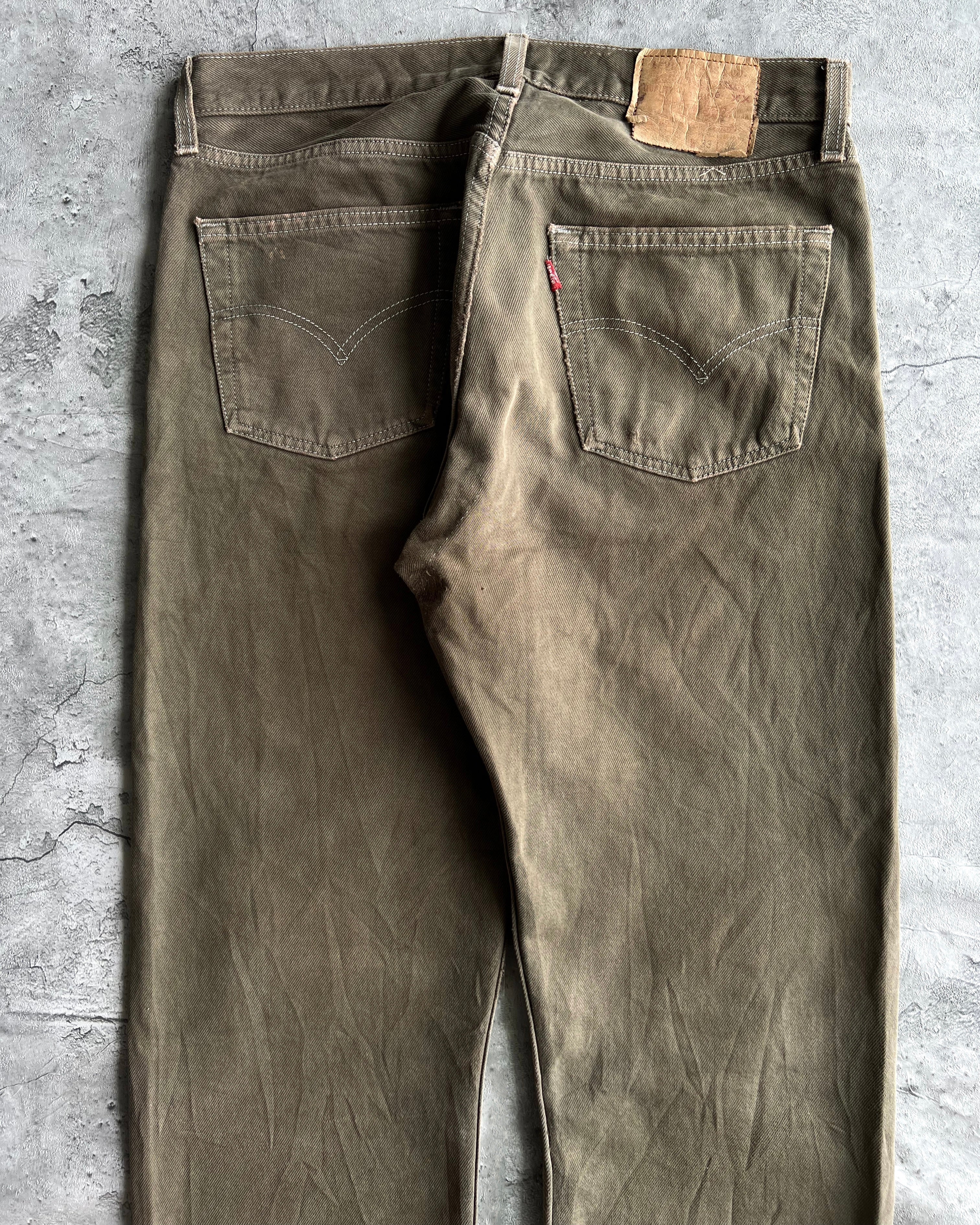 1990S MUD BROWN/GREEN LEVI'S 501 JEANS (33X34)