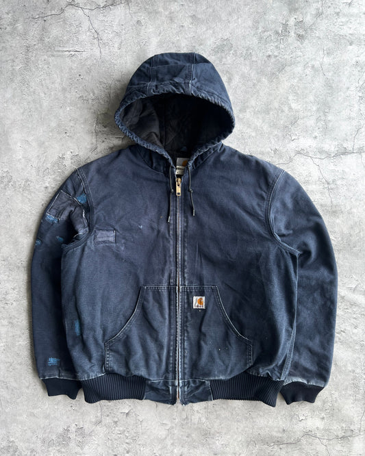1990S BLUE REPAIRED CARHARTT HOODED WORK JACKET (M)