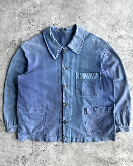 1950S FADED ROUND COLALR FRENCH WORK JACKET (L)