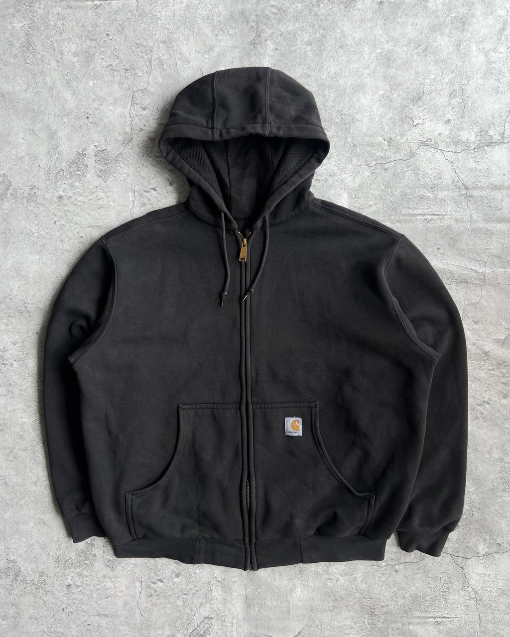 1990S BLACK HEAVYWEIGHT CARHARTT LOGO ZIP-UP HOODIE (L)