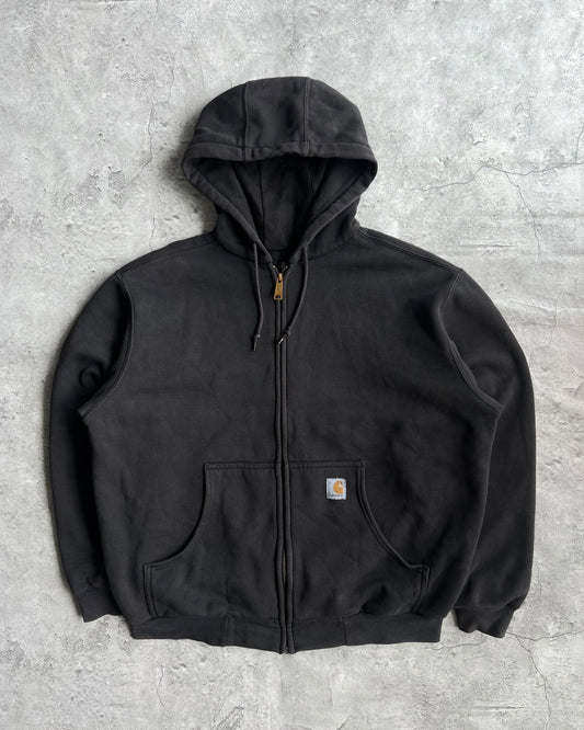 1990S BLACK HEAVYWEIGHT CARHARTT LOGO ZIP-UP HOODIE (L)