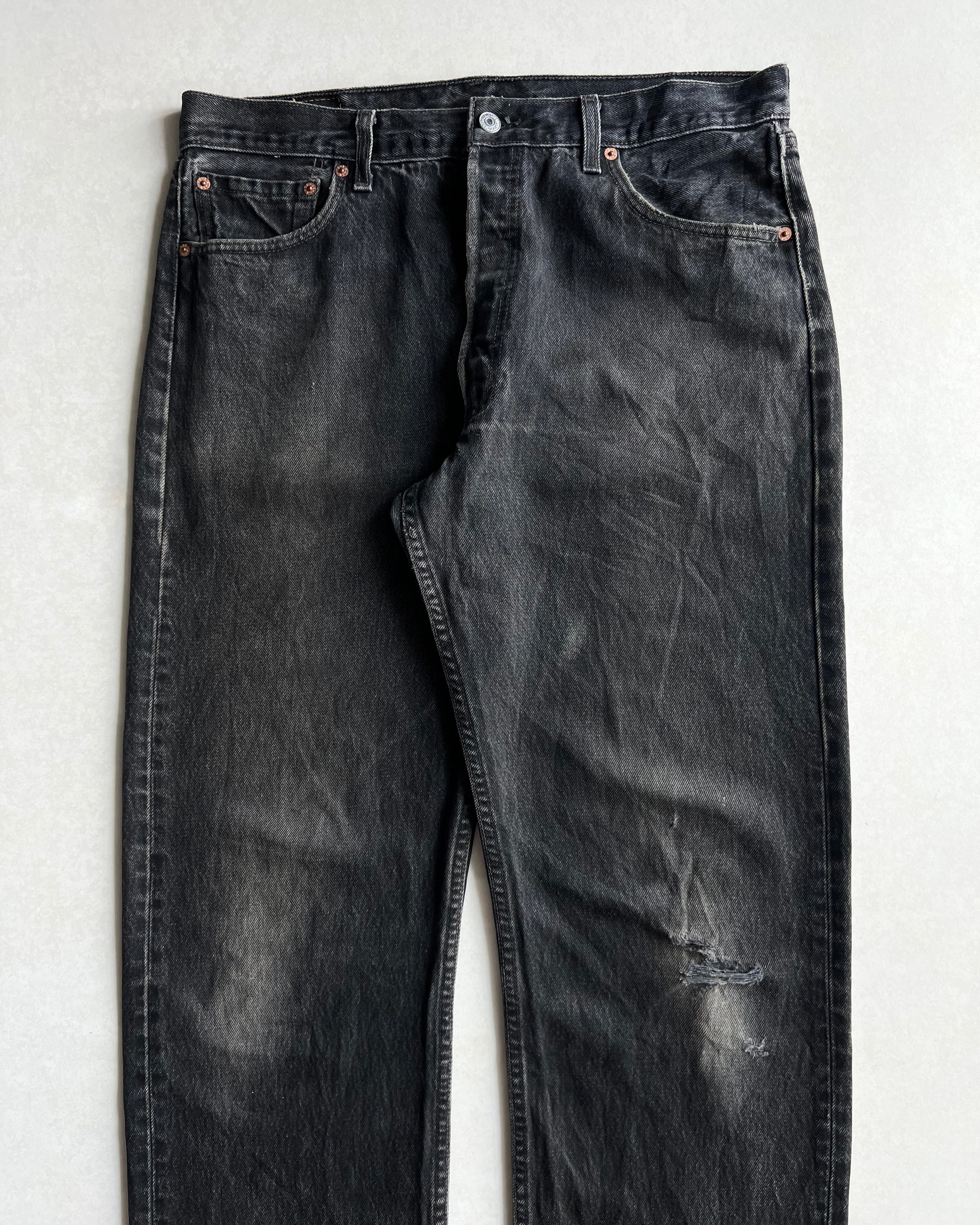 1990S FADED BLACK LEVI'S 501 DISTRESSED JEANS (36X36)