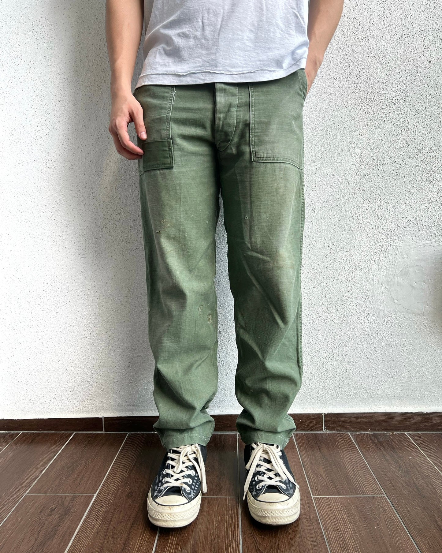 1960S REPAIRED OG-107 SATEEN US ARMY TROUSERS (32X33)