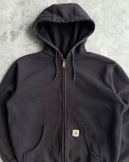 1990S FADED BLACK CARHARTT HEAVYWEIGHT LOGO ZIP-UP HOODIE (M/L)