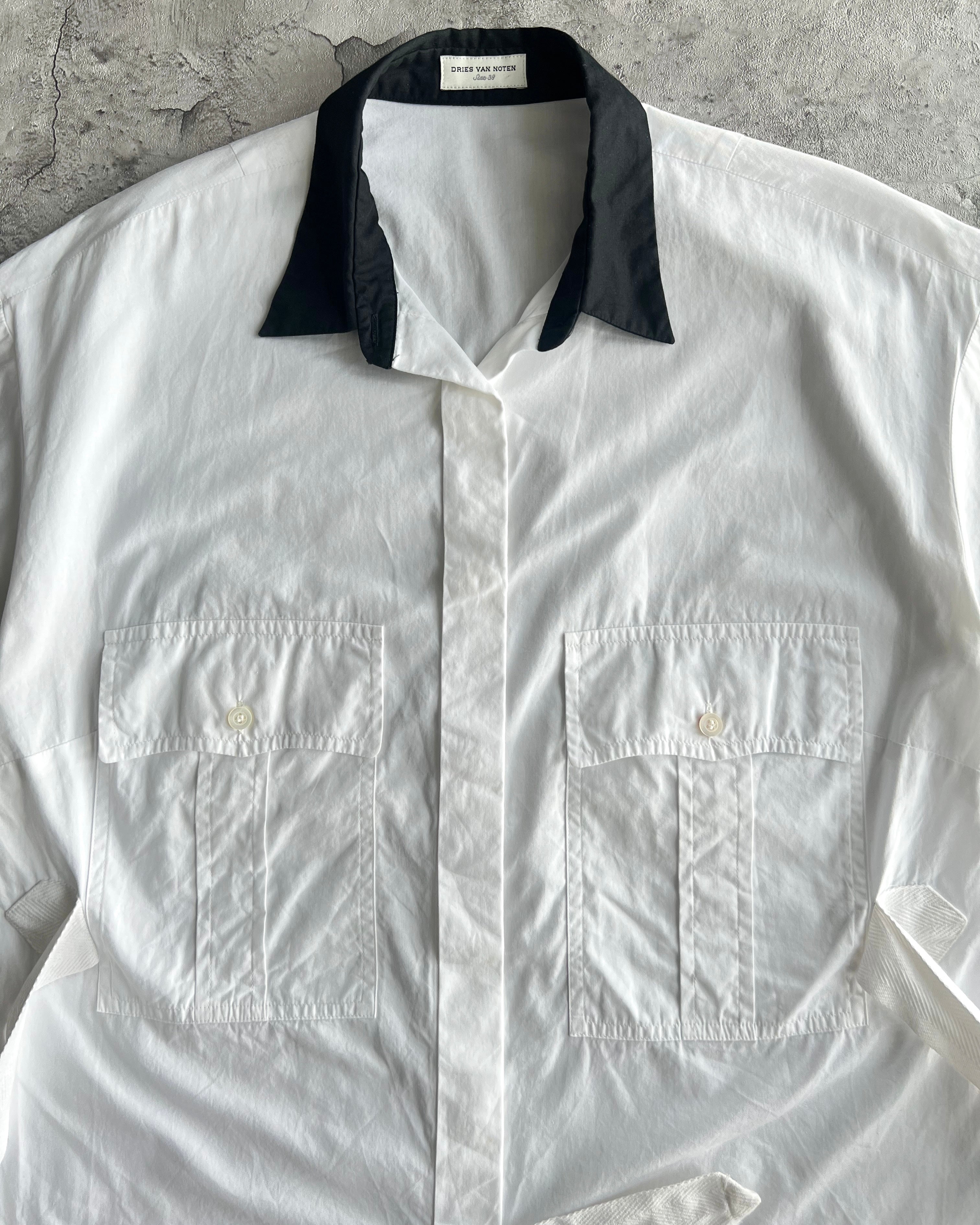2000S DRIES VAN NOTEN DOUBLE POCKET BONDAGE SHIRT (M)