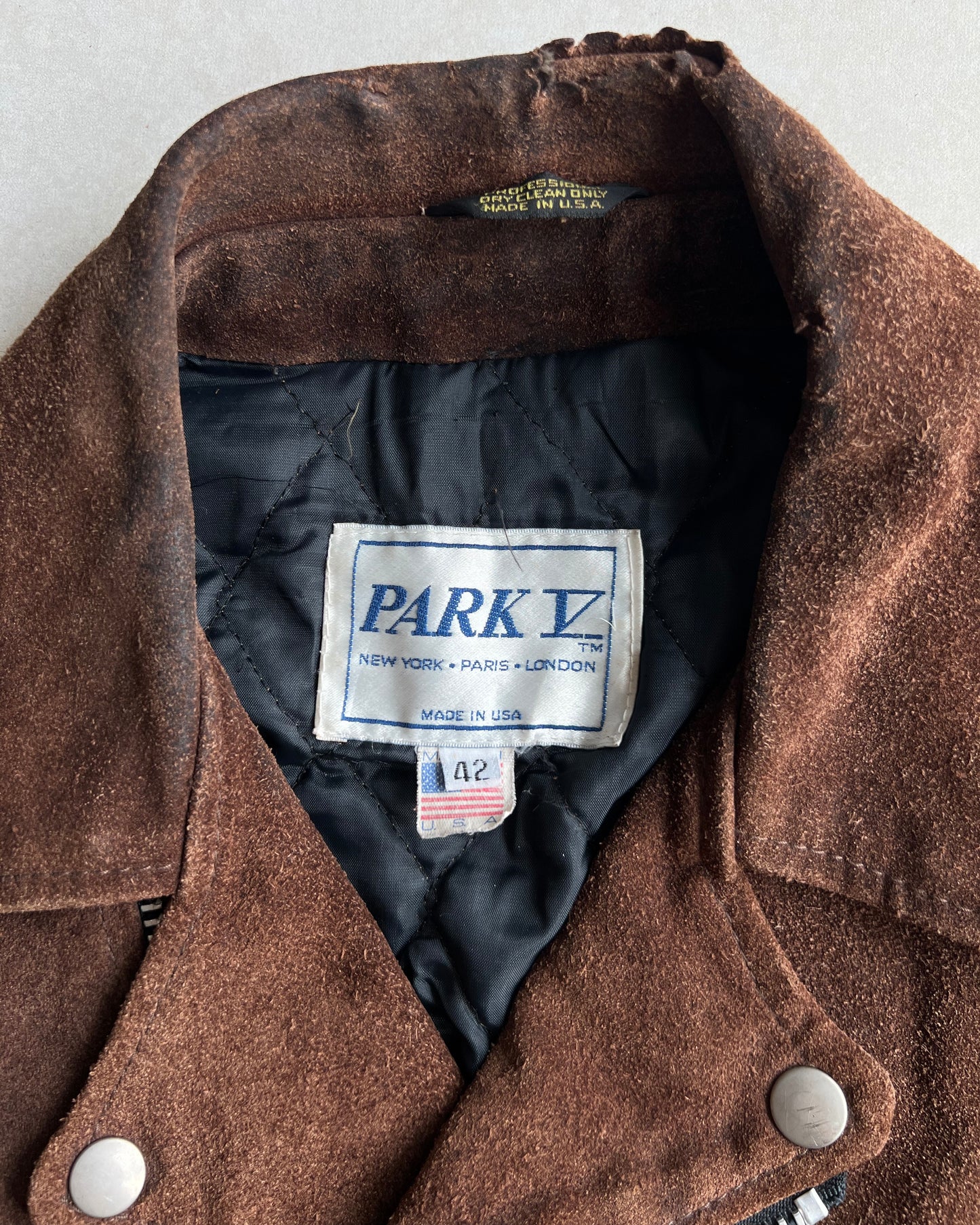 1980S PARK V SUEDE LEATHER BIKER JACKET (L)