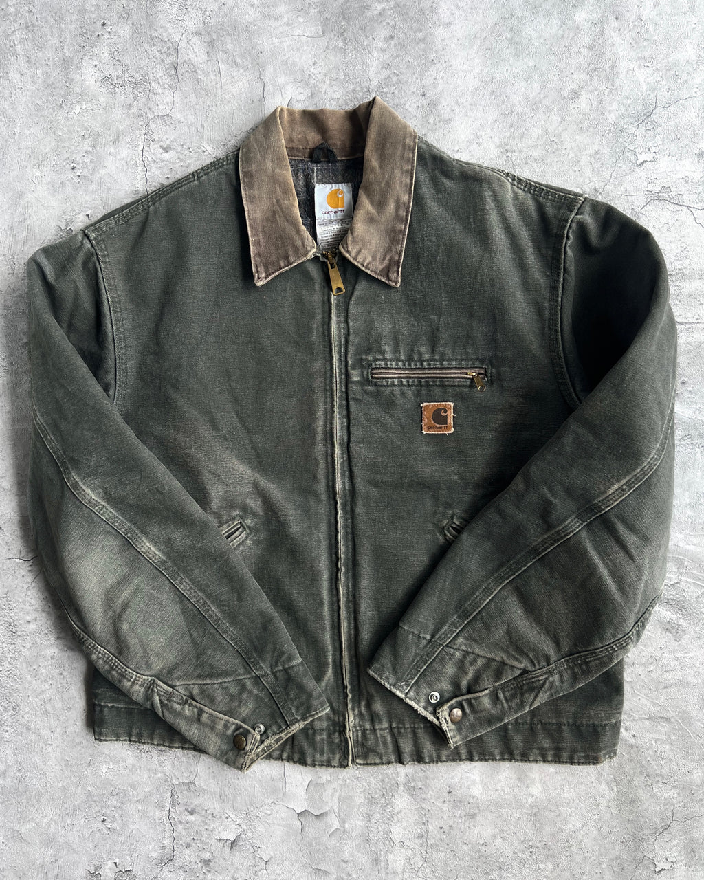 1990S MOSS GREEN CARHARTT DETROIT WORK JACKET (L)