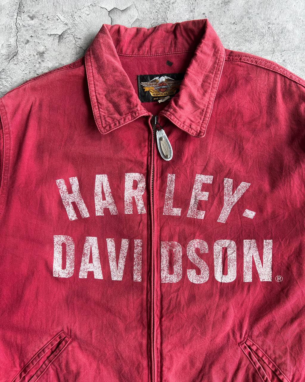 2000S MAROON HARLEY DAVIDSON ZIP-UP WORK JACKET (L)