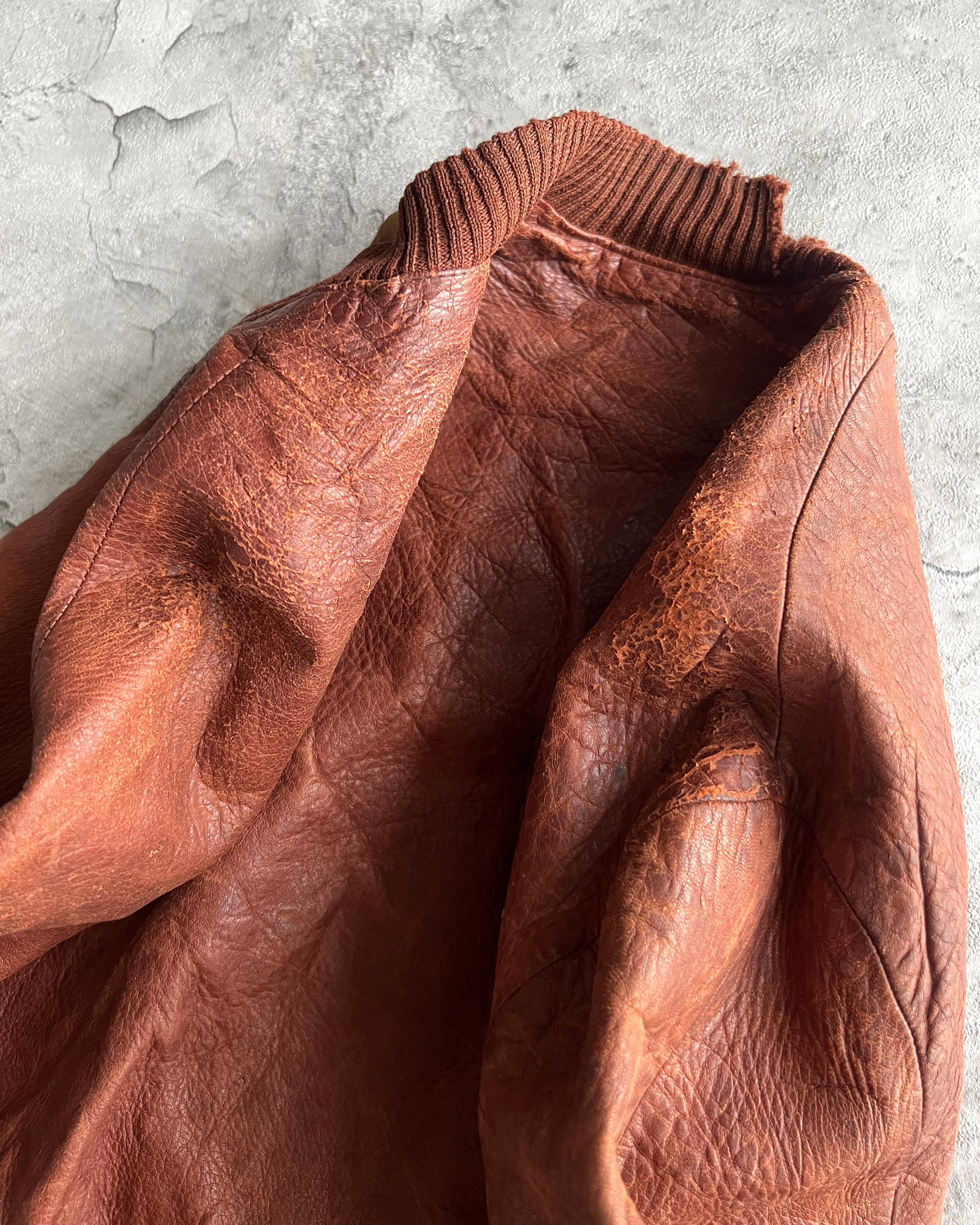 1970S FADED BROWN/MAROON LEATHER BOMBER JACKET (M/L)