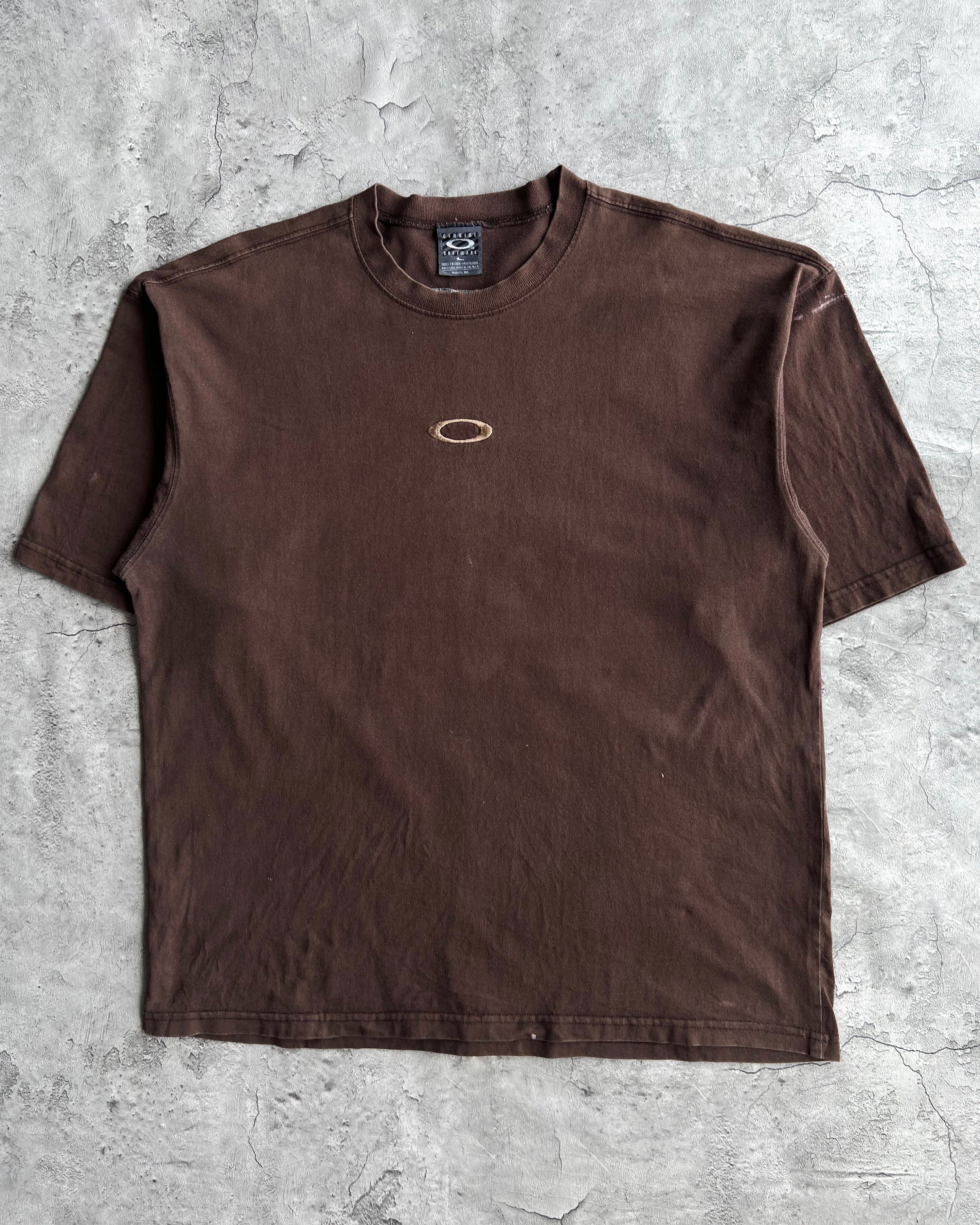 1990S BROWN OAKLEY CENTER LOGO TEE (L)