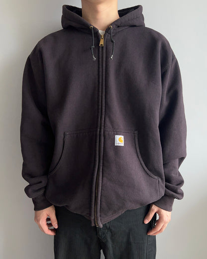 1990S FADED BLACK CARHARTT HEAVYWEIGHT LOGO ZIP-UP HOODIE (XL)