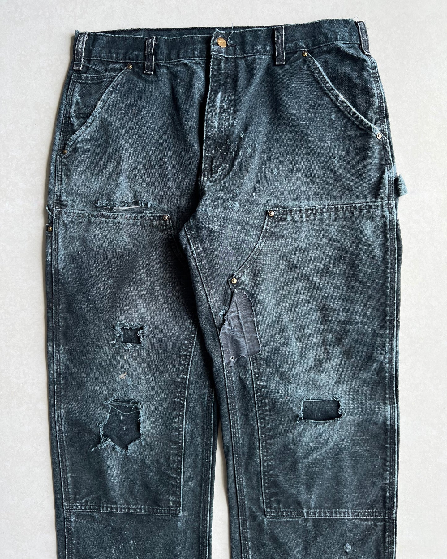 1990S FADED BLACK DISTRESED CARHARTT DOUBLE KNEE (35X28)