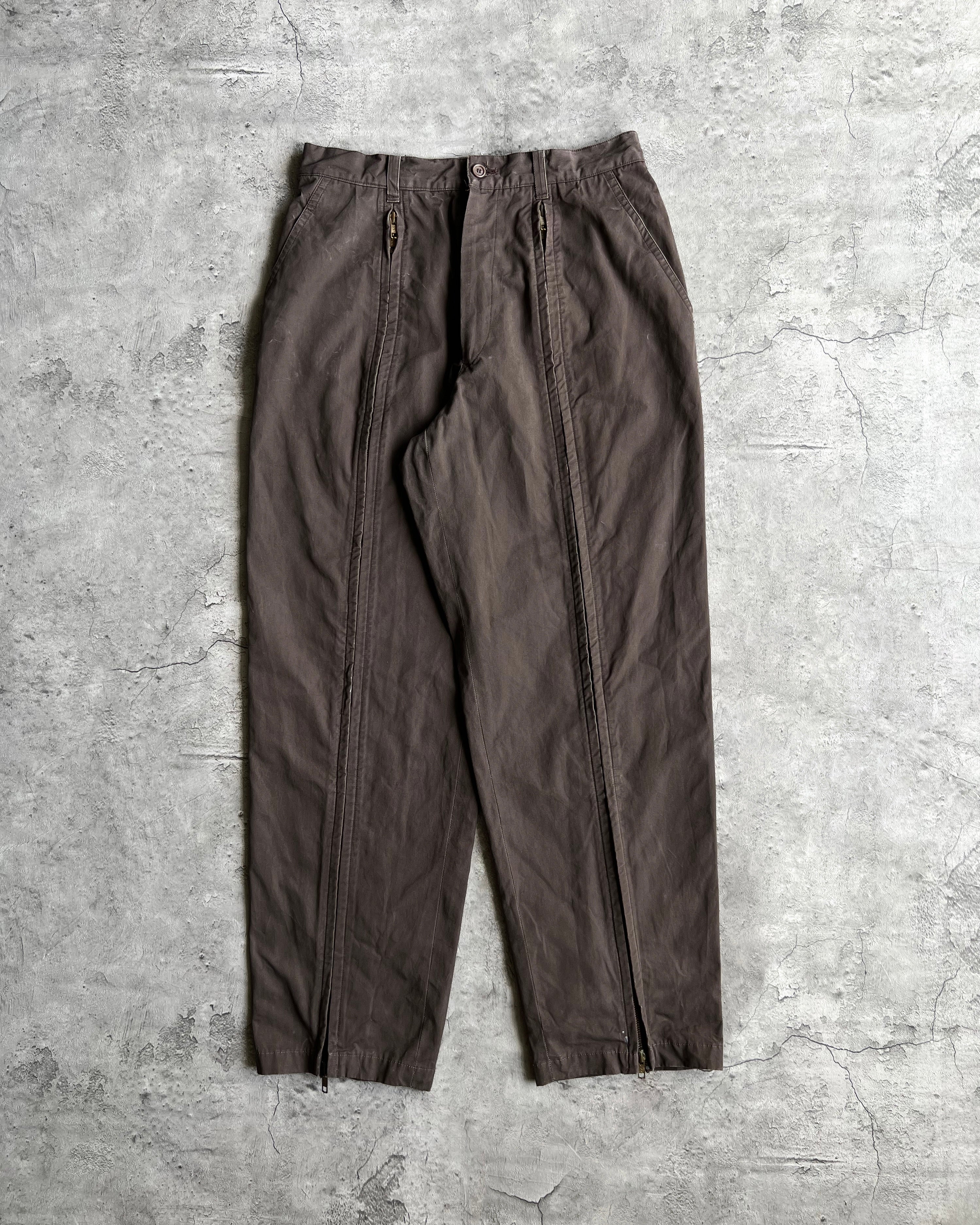 1980S BROWN ISSEY MIYAKE DUAL ZIPPER PARACHUTE TROUSERS (29-31)