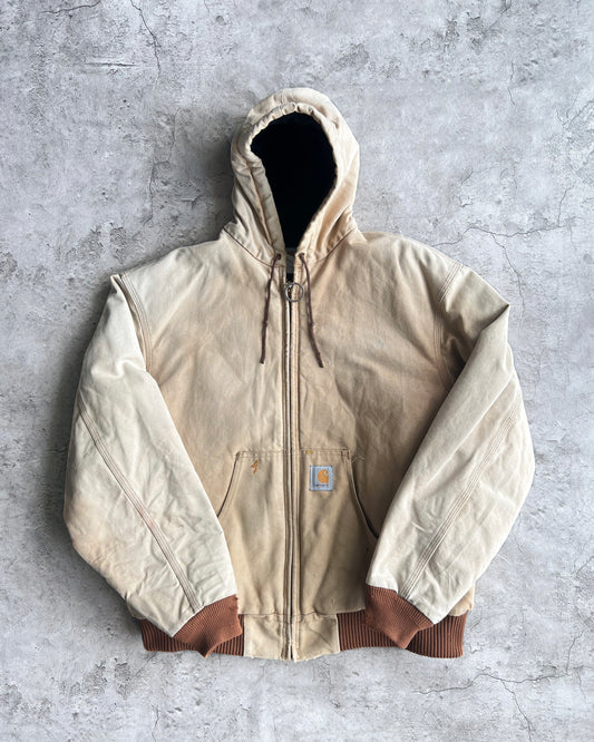 1990S FADED BROWN CARHARTT HOODED JACKET (XL)