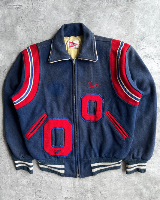 1980S FADED 'OCTORARA' LETTERMAN WOOL VARSITY JACKET (L)
