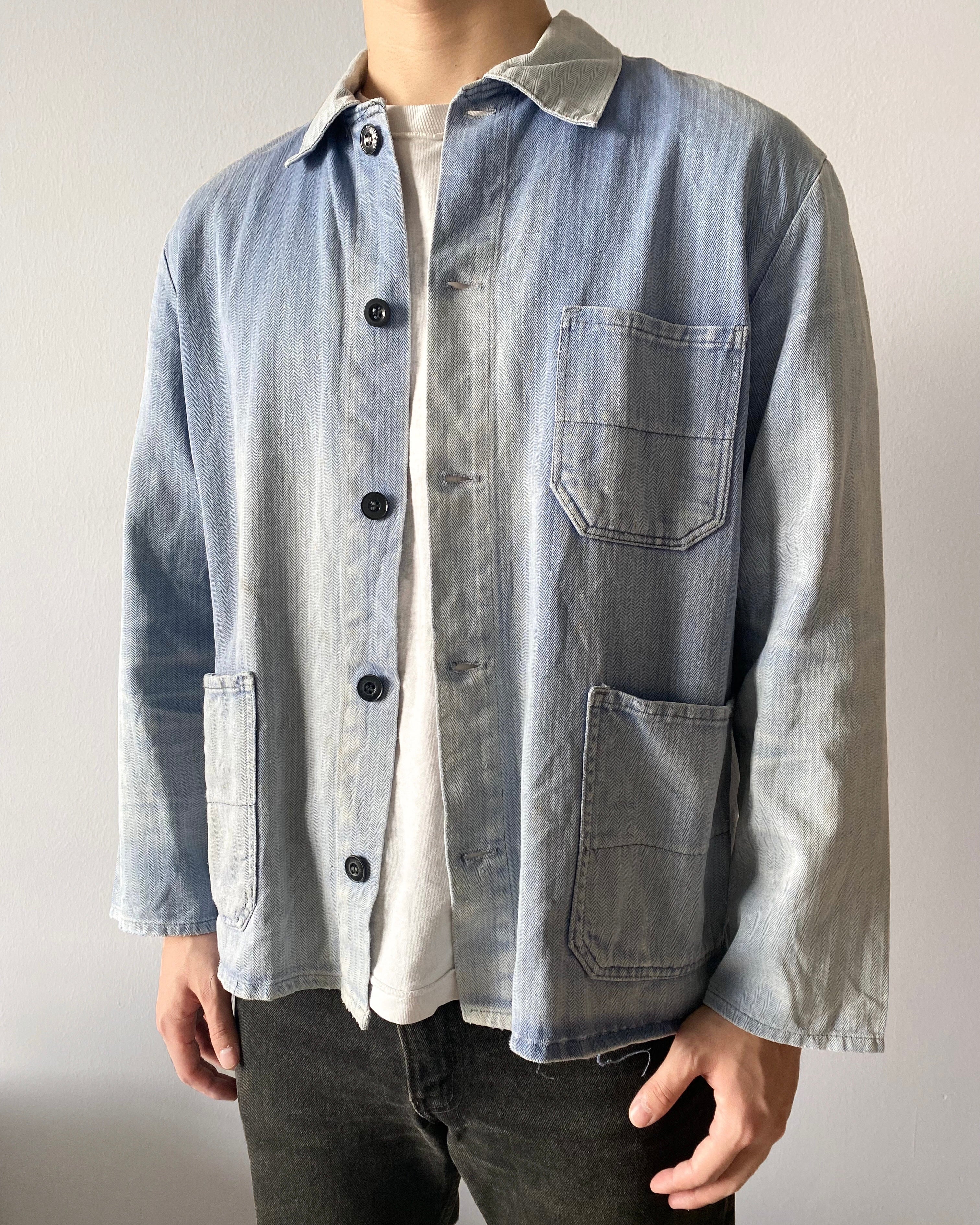 1960S SUN FADED HBT FRENCH CHORE JACKET (M/L)