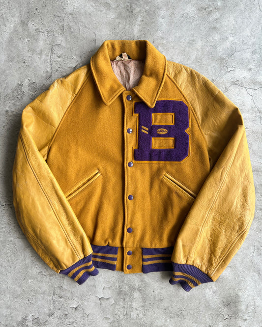 1950S 'B' LETTERMAN RAGLAN LEATHER SLEEVES VARISTY JACKET (M/L)