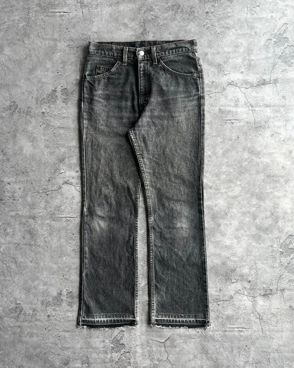 1990S FADED BLACK LEVI'S 517 RELEASED HEM FLARE JEANS (31X34)