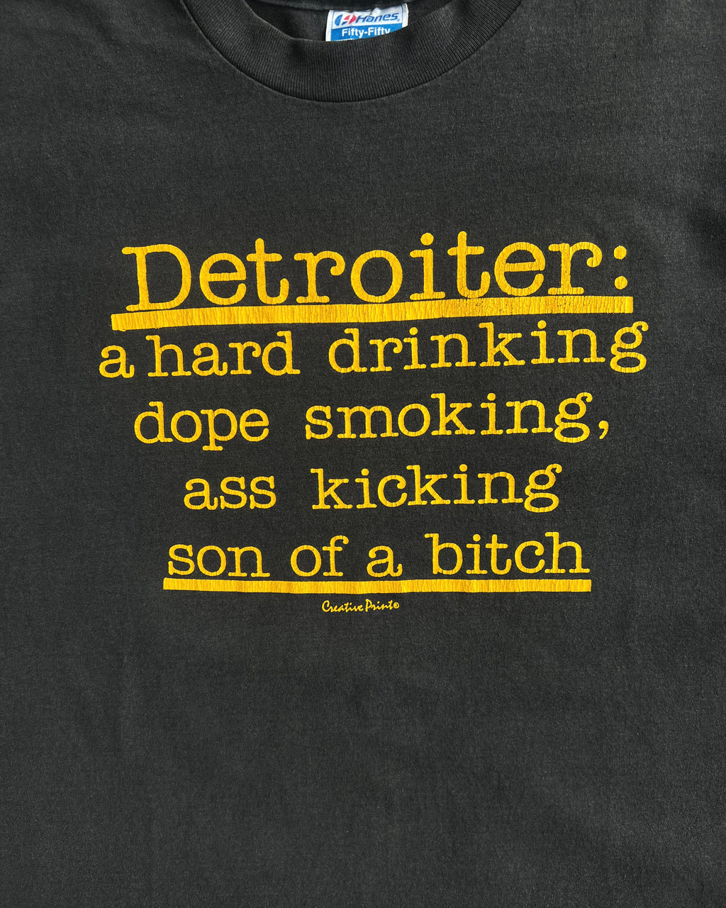 1980S BLACK 'DETROITER' SINGLE STITCH TEE (XL)