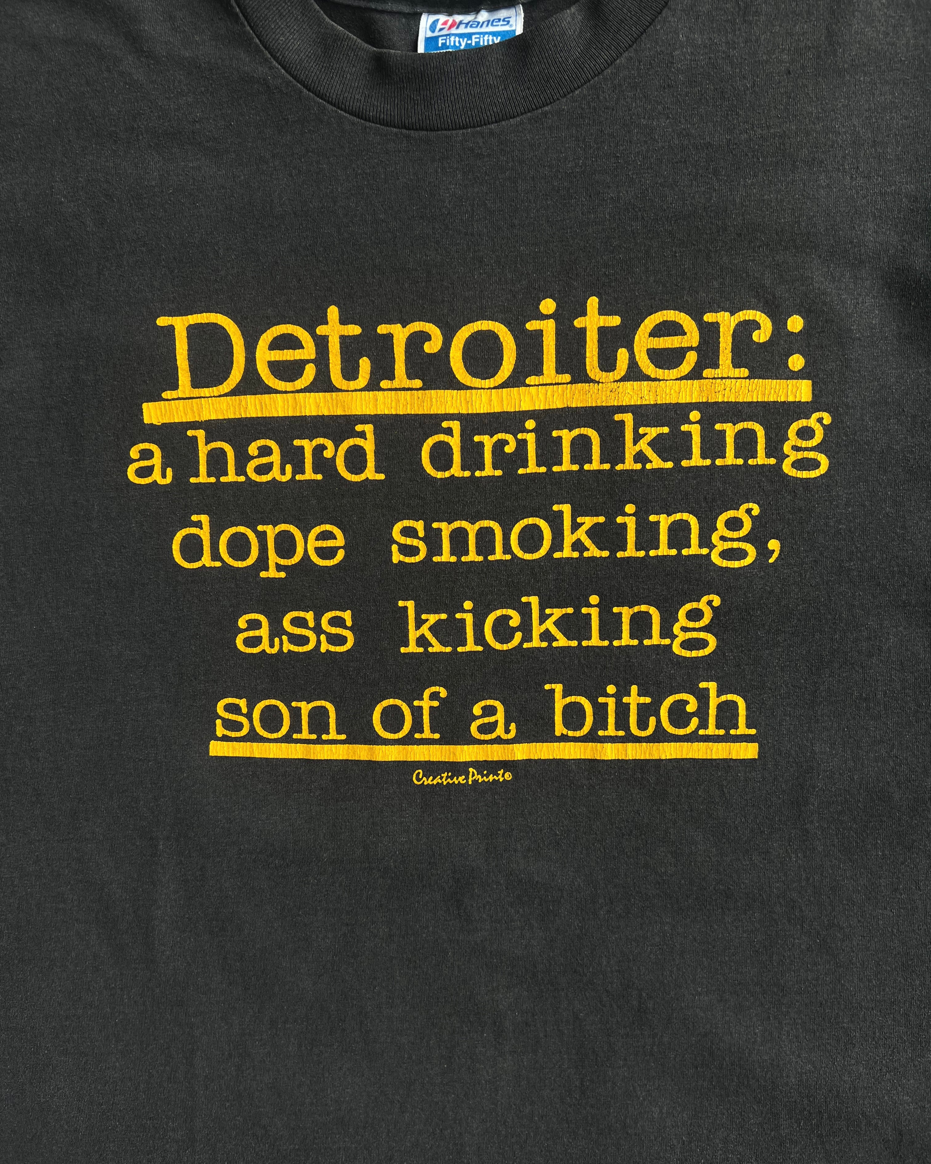 1980S BLACK 'DETROITER' SINGLE STITCH TEE (XL)