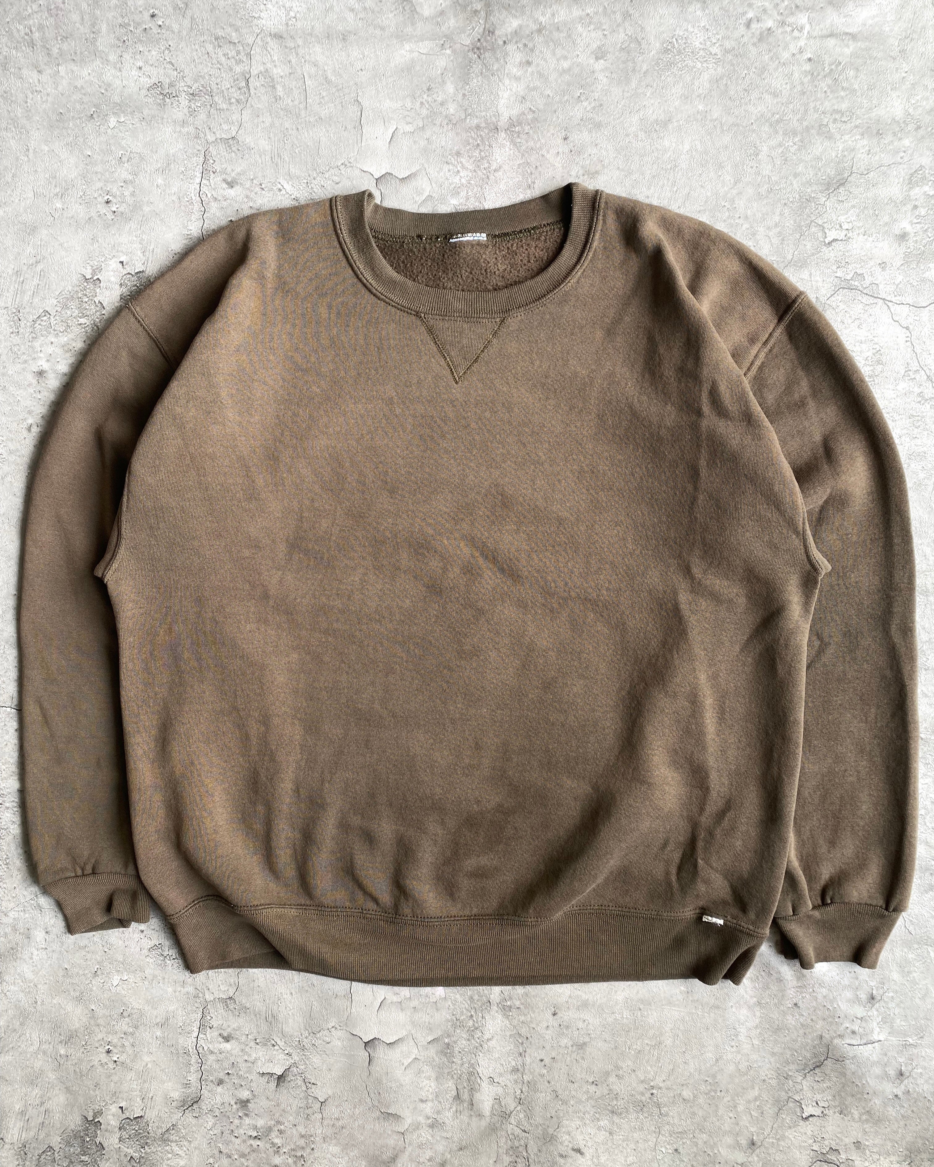1990S RUSSELL FADED BROWN BLANK CREWNECK SWEATSHIRT (S-L)