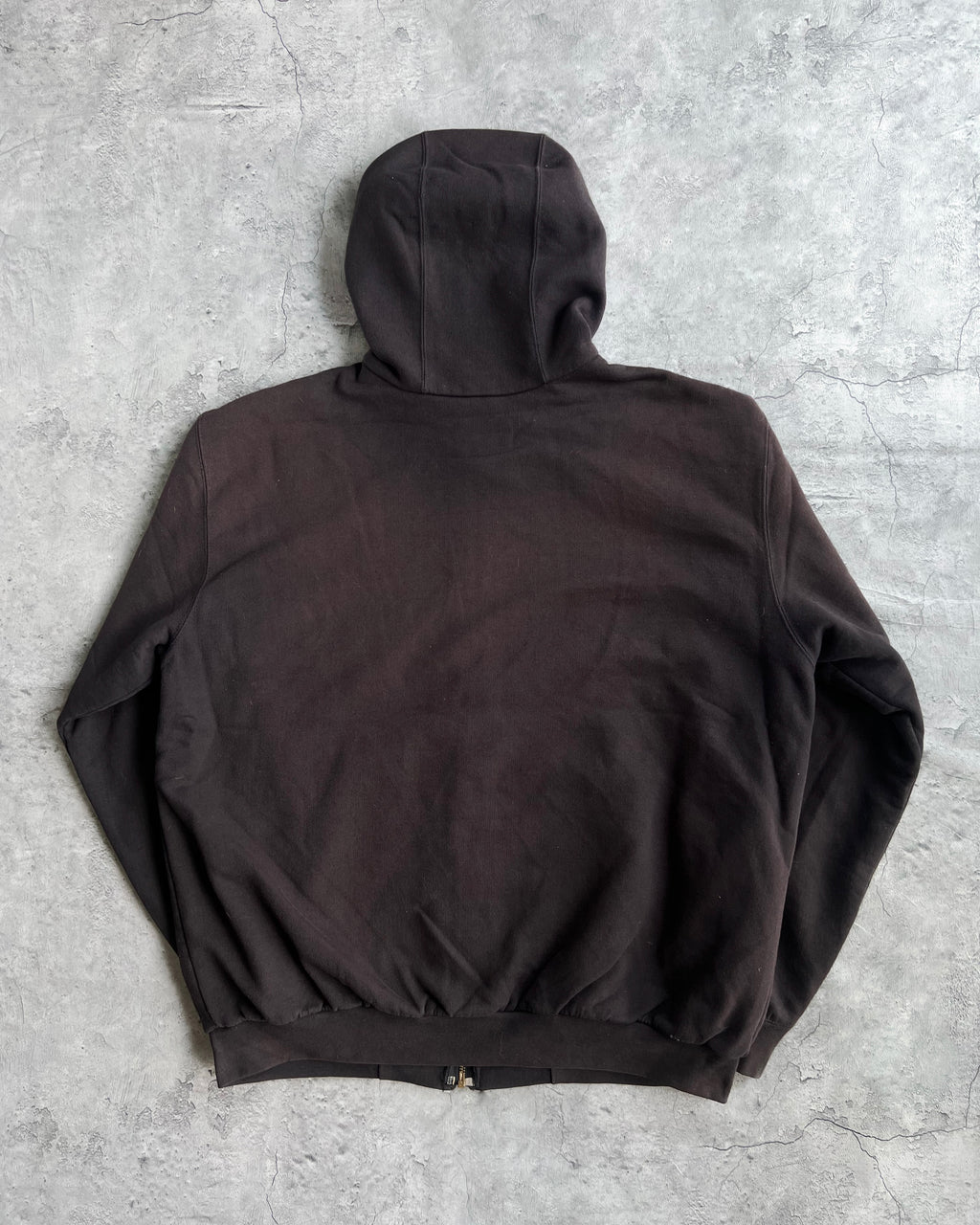 1990S SUN FADED BLACK HEAVYWEIGHT CARHARTT LOGO ZIP-UP HOODIE (L)