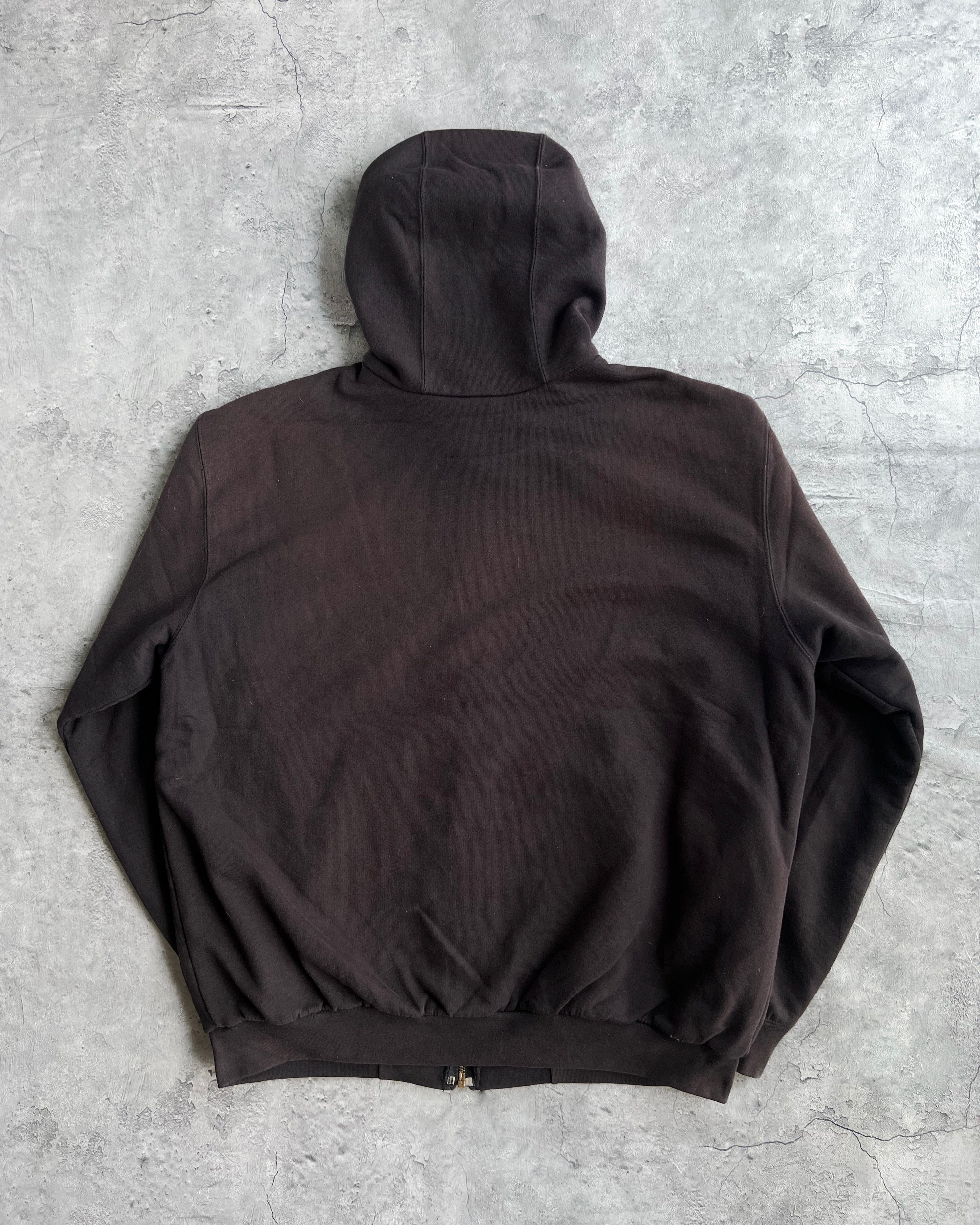 1990S SUN FADED BLACK HEAVYWEIGHT CARHARTT LOGO ZIP-UP HOODIE (L)