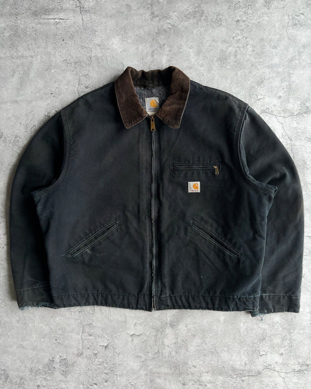 1990S FADED BLACK CARHARTT DETROIT WORK JACKET (XL)