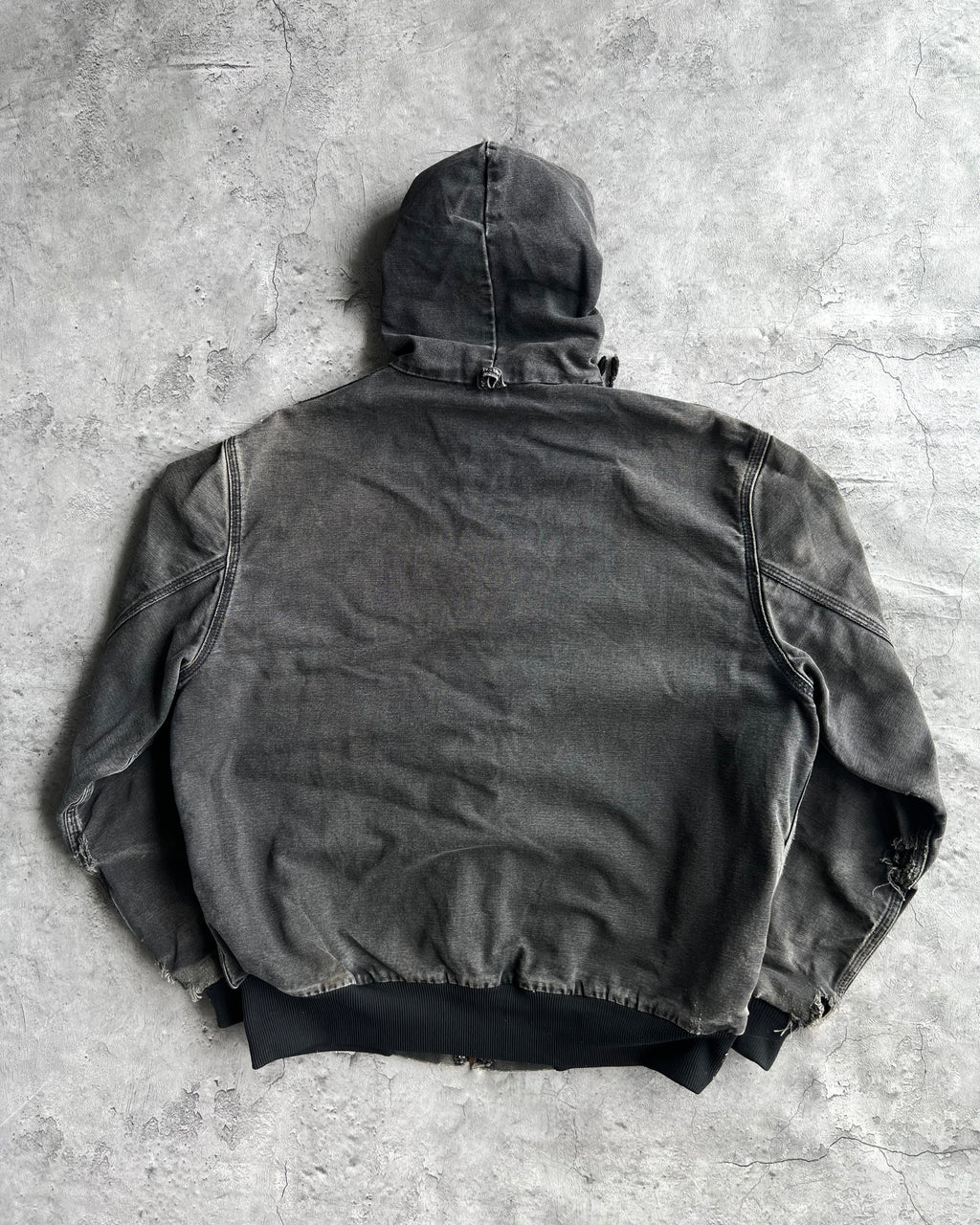 1990S FADED BLACK CARHARTT HOODED WORK JACKET (L)