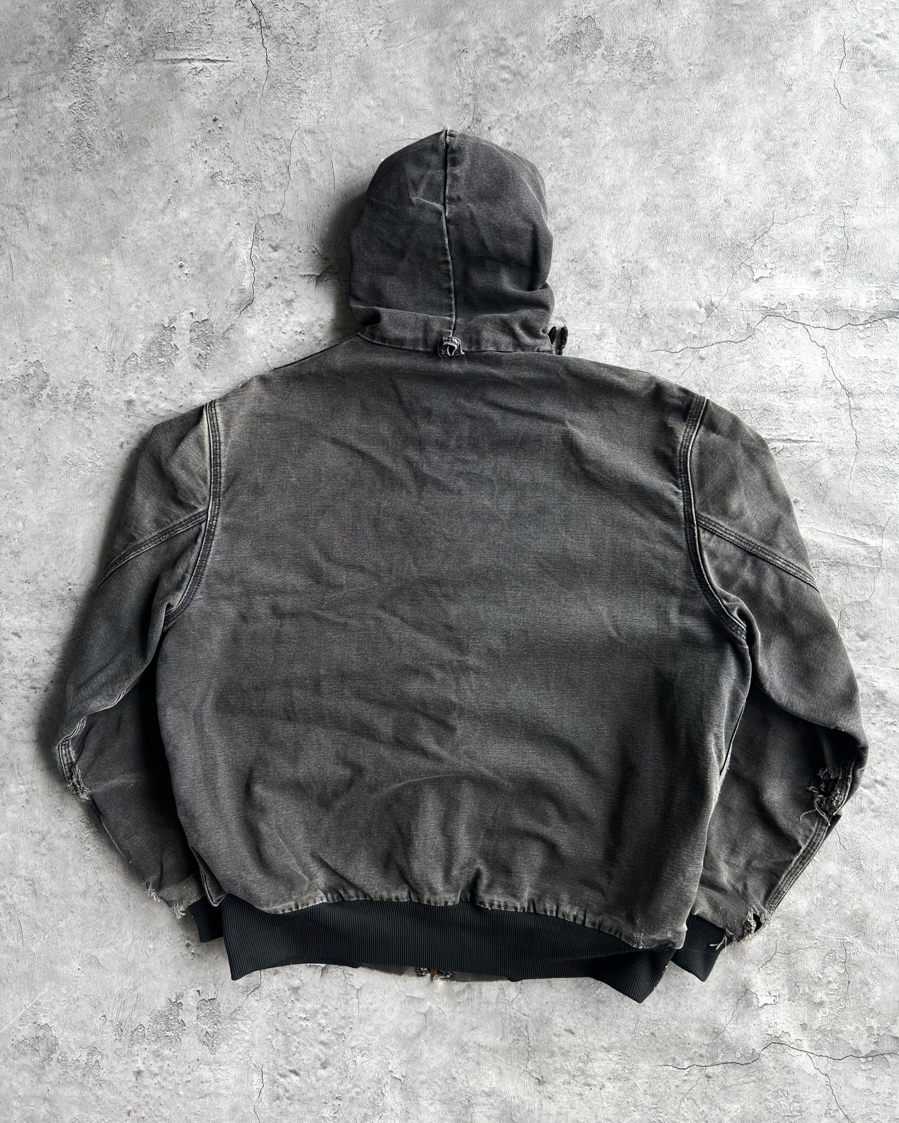 1990S FADED BLACK CARHARTT HOODED WORK JACKET (L)