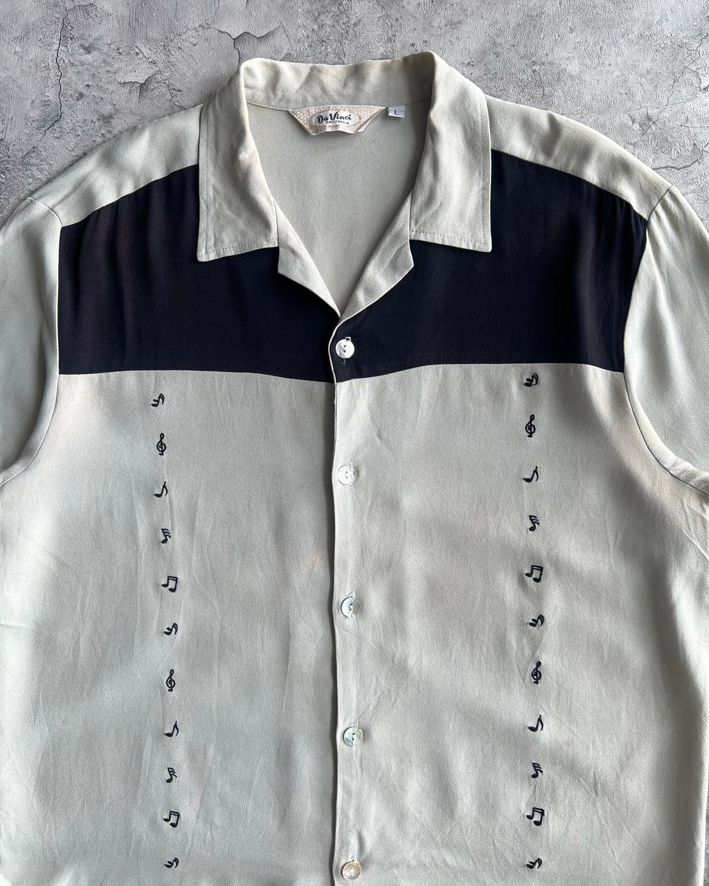 1960S MUSICAL NOTE ROCKABILLY RAYON SHIRT (L)