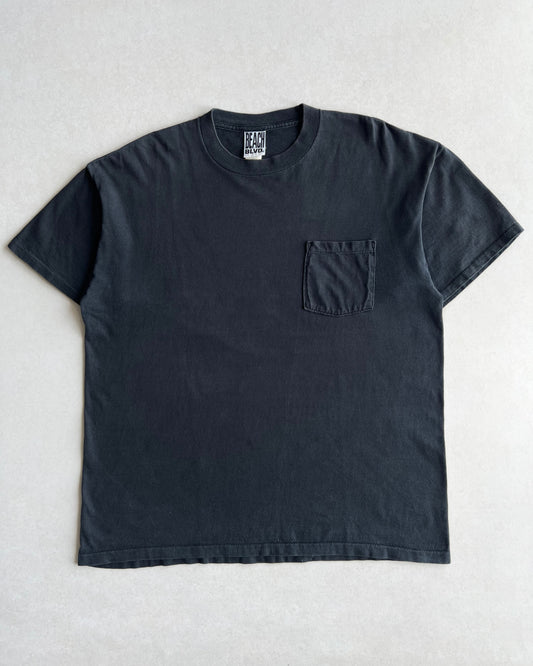 1990S BLACK BLANK SINGLE STITCH POCKET TEE (L)